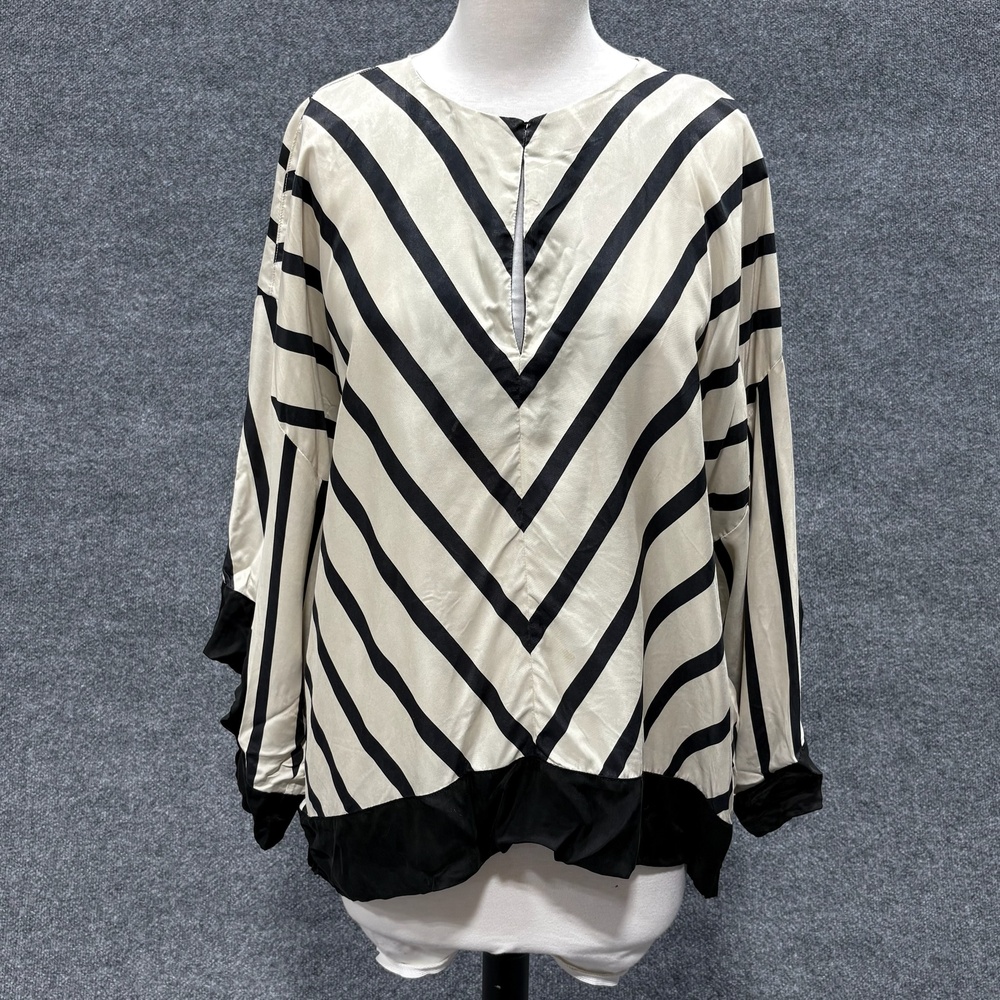 By Malene Birger Blouse Womens 38 Beige Black Stripe Dolman Top Long Sleeve